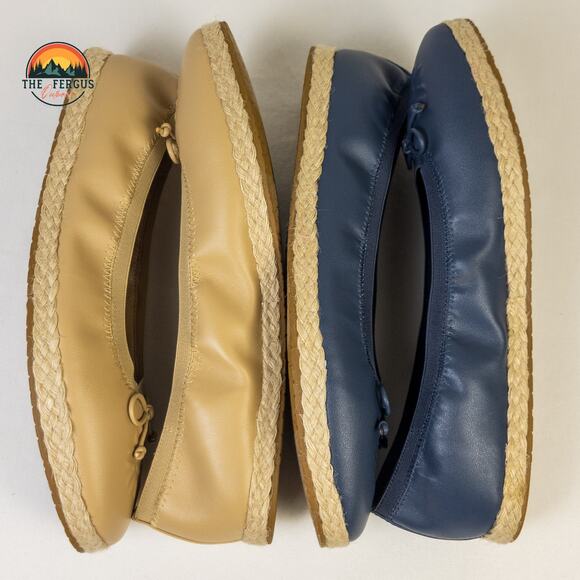 Frye and Co Willow Ballet Flat Set Of 2 Tan Navy Espadrilles Slip On Women Sz 10 - Picture 4 of 16